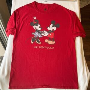 Disney Women’s Short Sleeve T-shirt size L, Red, Mickey & Minnie Mouse